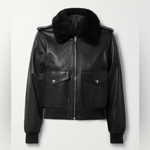 Nili Lotan Kenzie Genuine Shearling Collar Leather Aviator Jacket